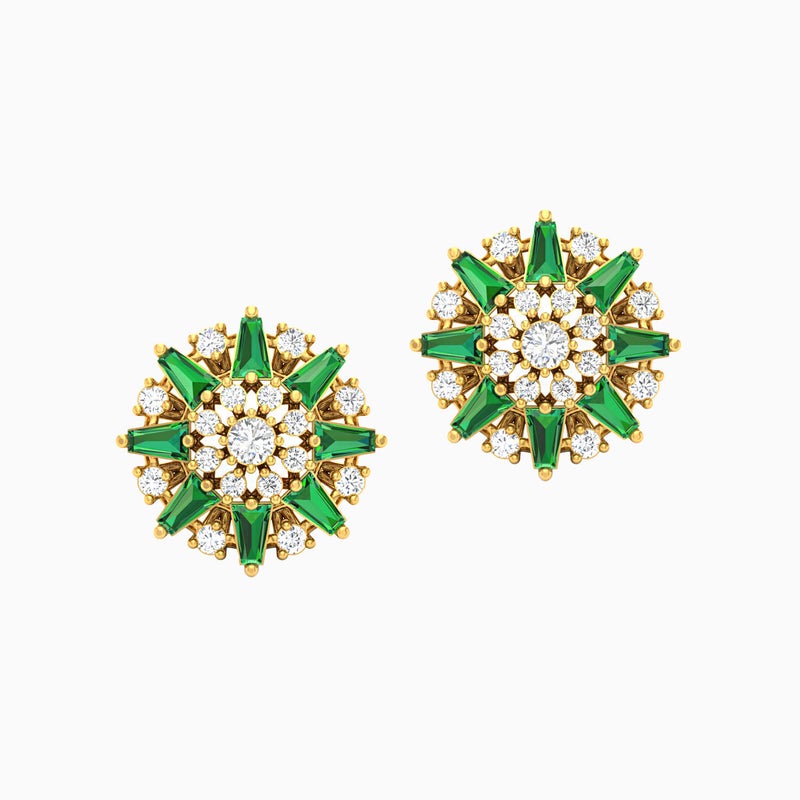 lazurde Flower Green Stones Stud Earrings in 18K Gold - Image 3